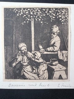 Adriaen van Ostade farmer with child cold needle etching around 1660