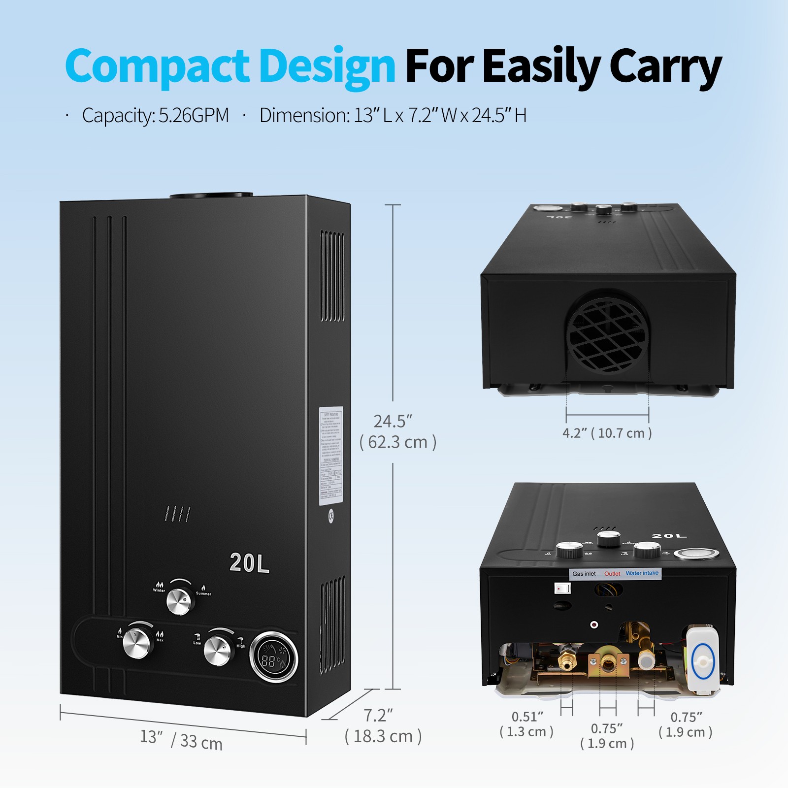 20L Tankless LPG Liquid Propane Gas Hot Water Heater On-Demand Water Boiler