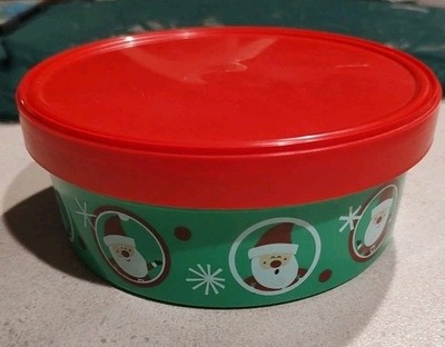 Packerware T70346-1 Christmas Cookie Container w/Red Lid  USA  7'' Diameter Santa
