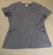 Dickies Womens Size M Scrubs Top Blouse Xtreme Stretch Short Sleeve Grey V-Neck