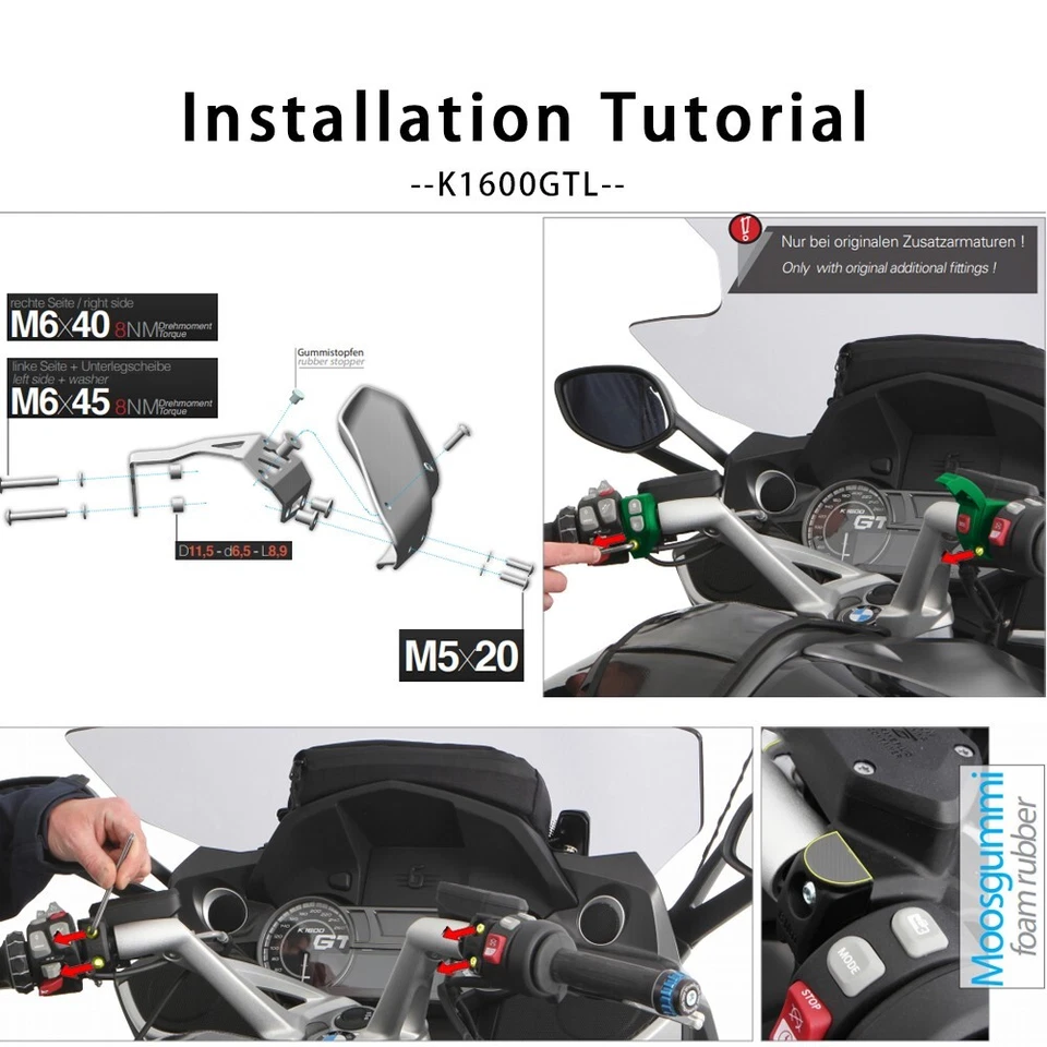 Cubierta de protección de guardamanos de manillar apta para BMW K1600GT K1600GTL 2012-2016 Foto 2 de 4