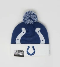 NEW ERA NFL Indianapolis Colts Royal blue White Pom pom Knit Cap Adult Beanie