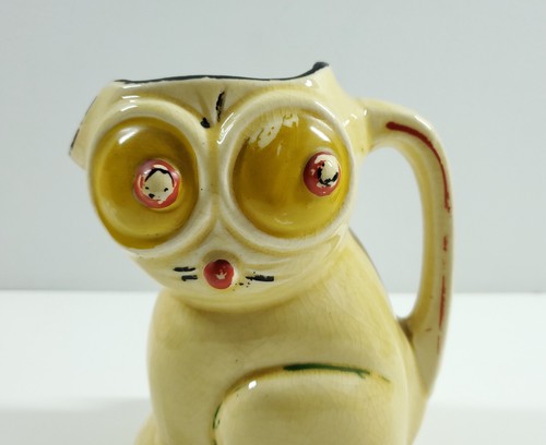 Art Deco Vintage Googly Big Eye Cat Ceramic Pitcher Made Japan - Picture 2 of 11