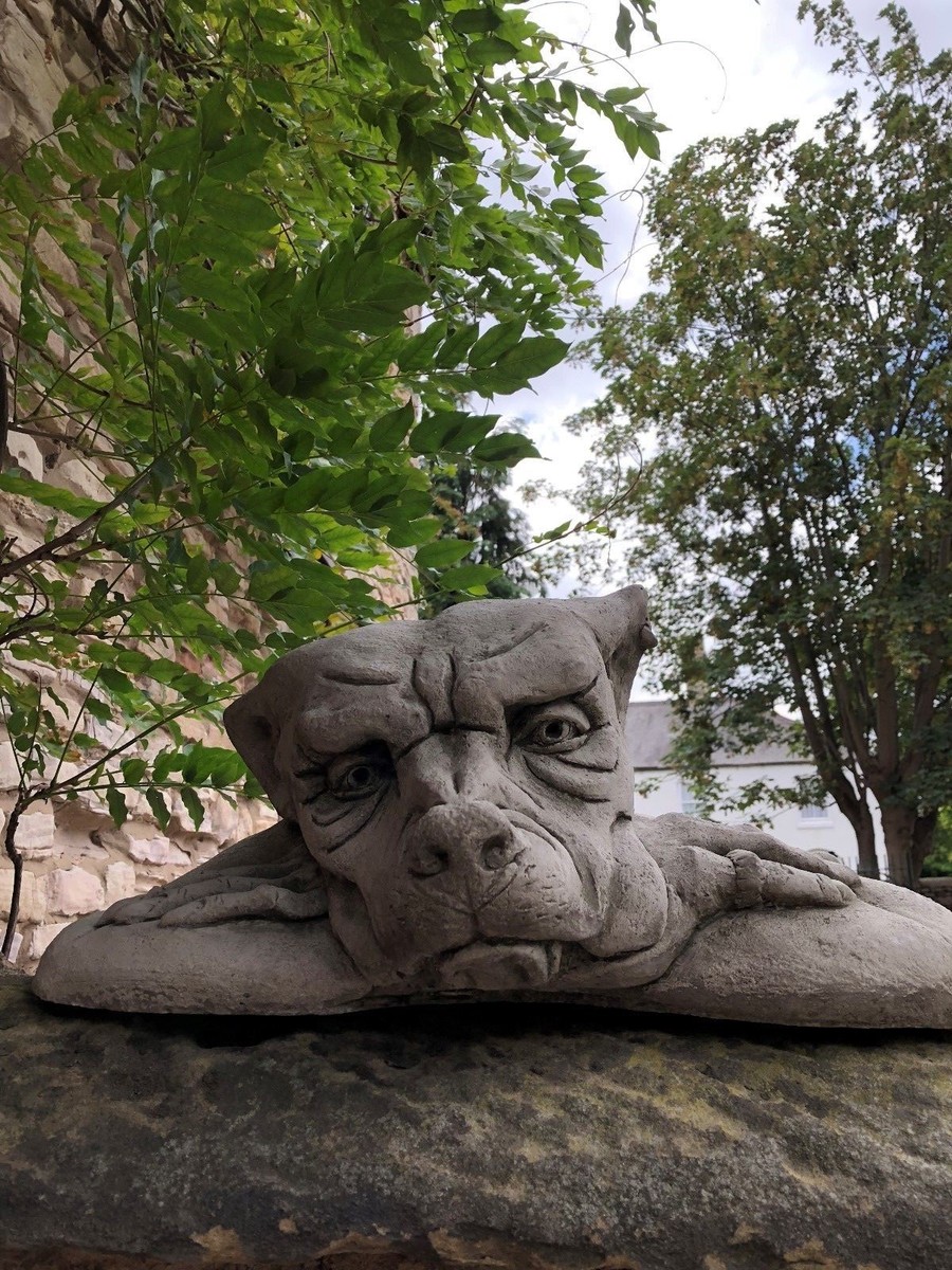 Gargoyle Dog head gate post finial XL heavy solid stone garden