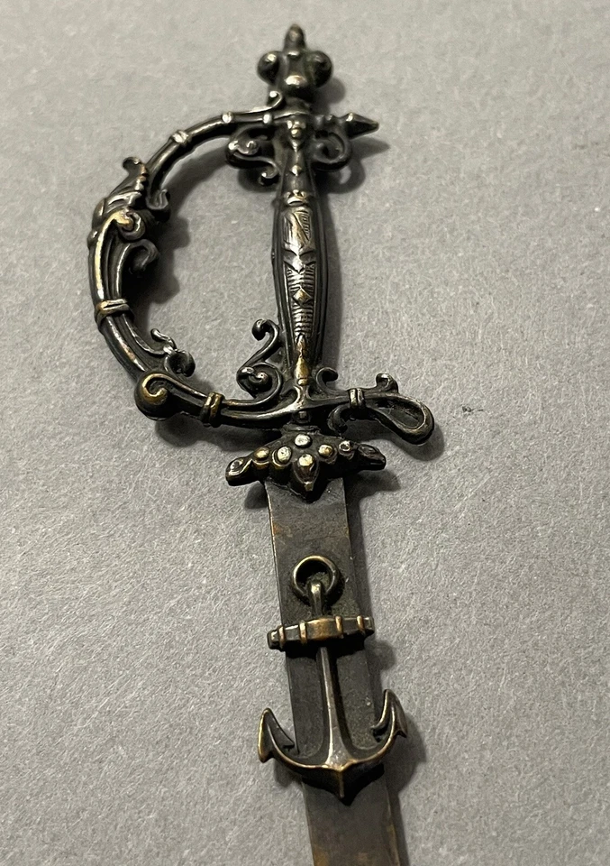 Superbe épée sabre coupe-papier ancien - ATTRIBUÉ - avec ancre de marine. Rare ! - Photo 2/4