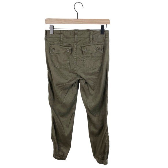 Level 99 Izzy Patch Pocket Cuff Pants Mid Rise Cropped Linen Blend Green  Size 24