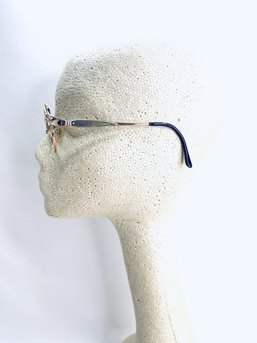 New YSL Yves Saint Laurent Gold Oval Glasses Blue Clear New YSL Yves Saint Laurent Gold Oval Glasses Blue Clear