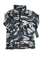 Kids Bold Blue Plush Zip-Up Camo Jacket Size 4 With Navy Blue Gray Pattern