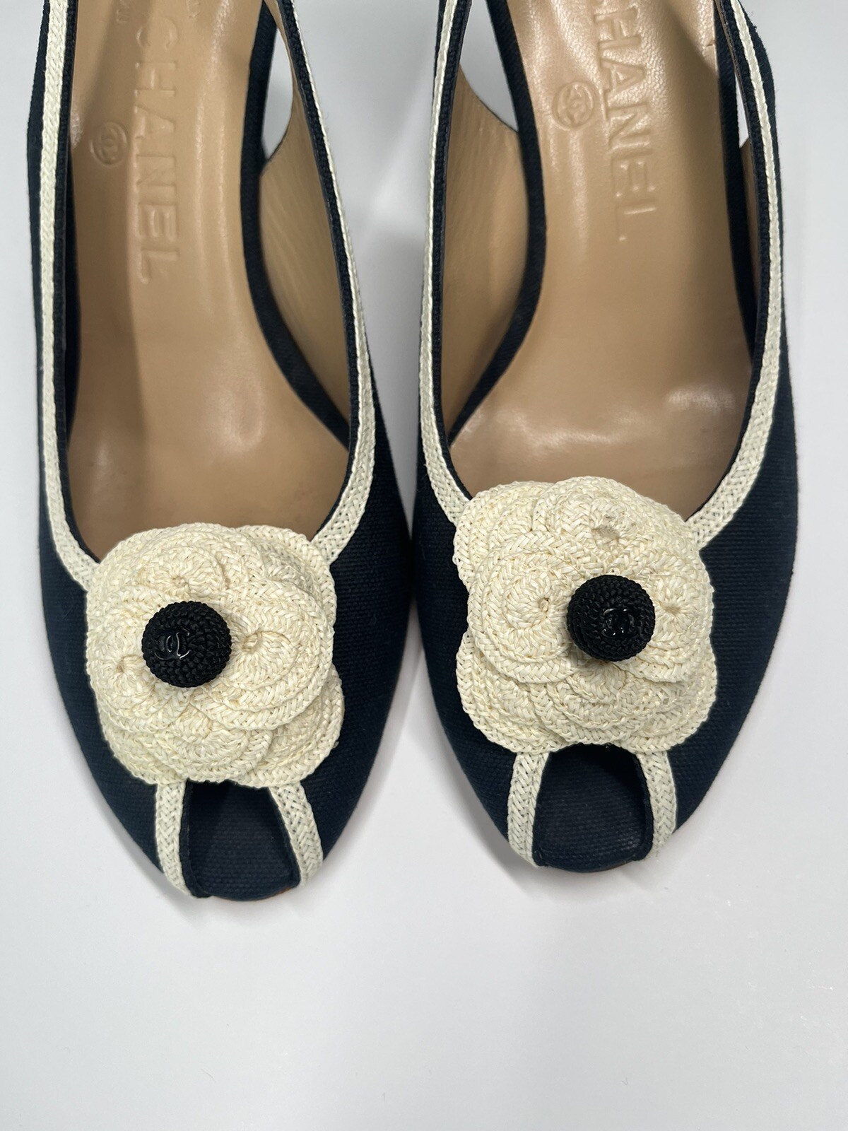 Authentic Chanel Interlocking CC Logo Slingback H… - image 4