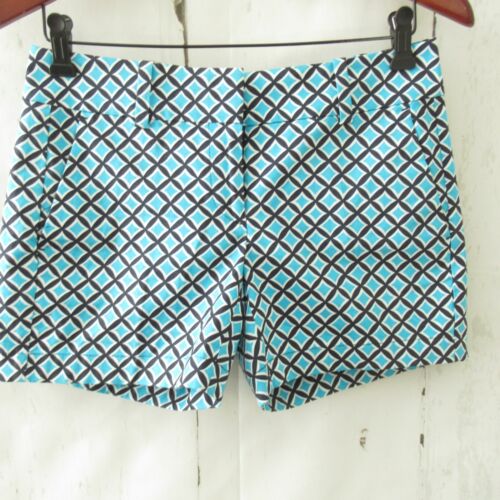 Ann Taylor City Shorts 0 Turquoise Geometric Print Flat Front Chino Preppy