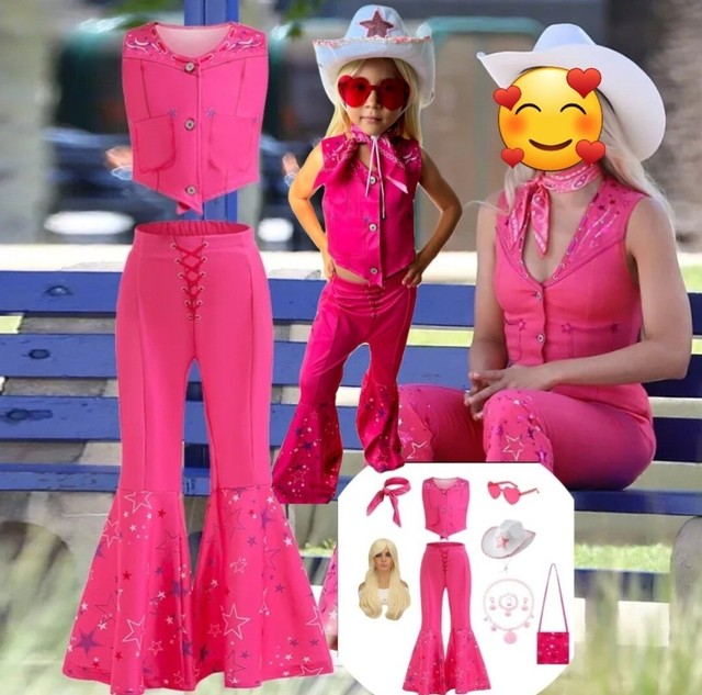 Cosplay Barbie Discoteca Disfraz Cow Chica Rosa Traje Carnaval Niño Wig