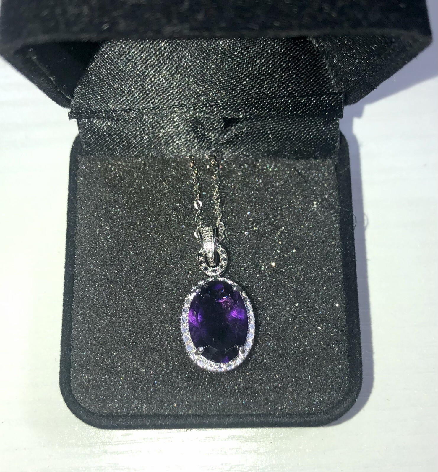 Amethyst colored gem sterling silver pendant neck… - image 1