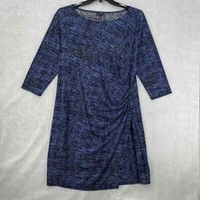 TALBOTS Faux Wrap Dress Womens 1X Midi Surplice 3/4 Sleeve Blue Stretchy