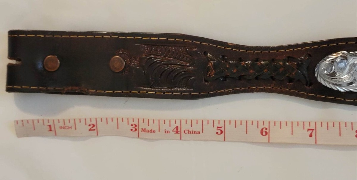 Vintage Western Tooled Leather Belt with Silver Conchos Size  display picture 2