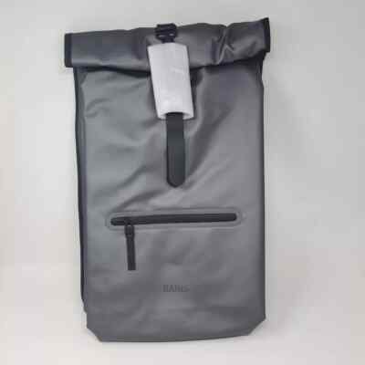 RAINS Rolltop Rucksack RFID Travel Backpack Camping Waterproof Metallic Grey