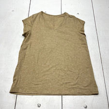 Beige V-Neck Short Sleeve Basic T-Shirt Women's Size Large NEW