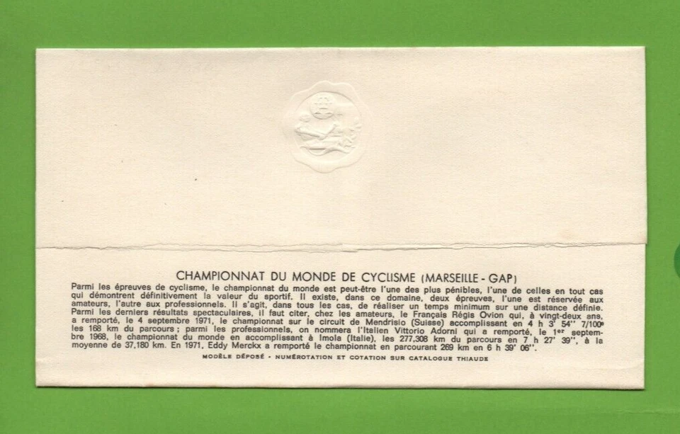 FDC 1972 - Championship Monde Cycling, Marseille-Gap ( Ref. 9032) - Image 2 of 2