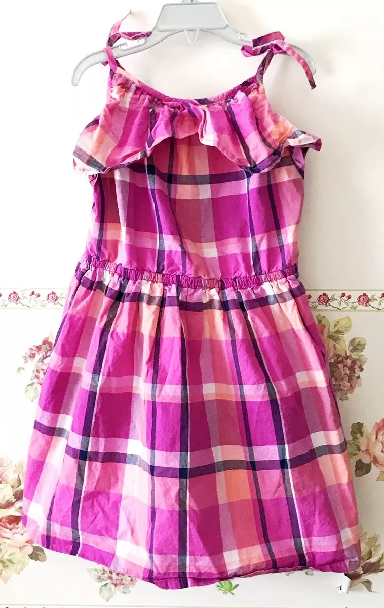 Gymboree Purple Pink Orange Plaid Summer Sun Flared Cotton Strap Dress  Girls 8