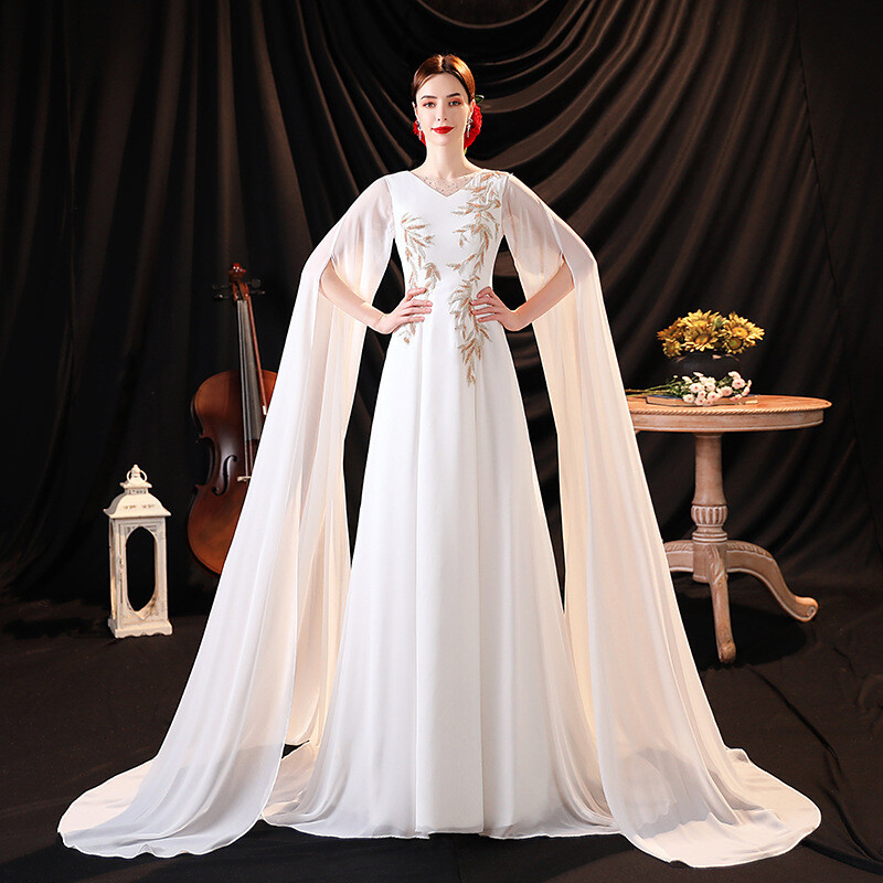 Evening Dress Elegant Nail Bead White Performance Stage Show Party A-Line Dress | eBay Evening Dress Elegant Nail Bead White Performance Stage Show Party A-Line Dress | eBay