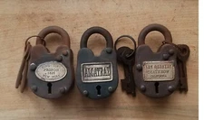 3 Locks Sing Sing, San Quentin & Alcatraz Prison Iron Locks With 2 Keys