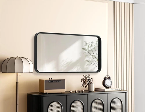 Elegant Decor Contour Metal Rectangle Mirror 18X36" Black - Picture 7 of 11