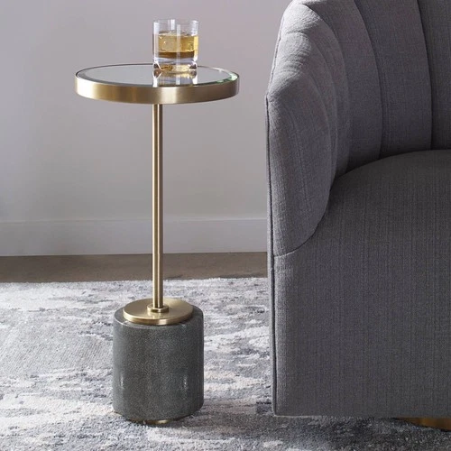 Modern Brushed Brass Round Accent Table 11 3/4" Wide Gold Mirror for Living Room - Picture 1 of 5