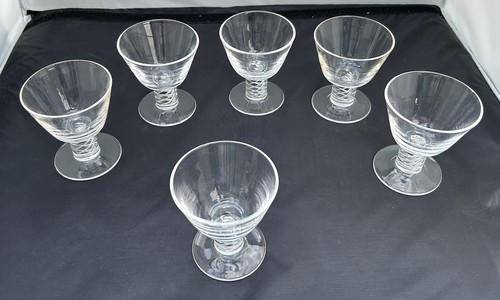 Steuben Crystal - 6 Air Twist Liquor Cocktail Glasses 8011 Felt Bags Signed