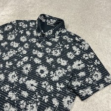 Travis Mathew Polo Shirt Mens XL AOP Black Pique Floral Performance Golf Stretch