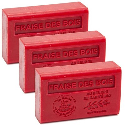 Französische Seife, Erdbeere, Bio Sheabutter, Savon de Marseille 3 x 60g Riegel