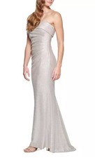 Eliza J Womens One Shoulder Side Tuck Gown Size 6 Champagne Color