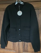 Anrabess NWT Women’s Cropped  Snap Fleece, Cuffed Sleeves, Black Large