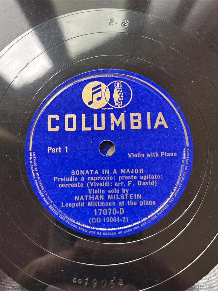 Nathan Milstein SONATA IN A MAJOR Violin/Piano Columbia 17070- VG+ - Image 2 of 4