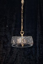 Fabulous Large Heavy Vintage Cut Glass Crystal Drumshade Brass Pendant Light