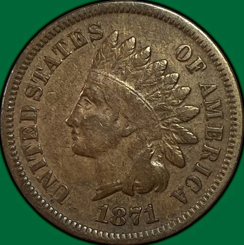 1871 Indian Head Cent Fine F Coin #38072