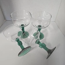 VTG Libbey Margarita Glasses Green Cactus Stem Set of 4 Desserts Appetizers Gift