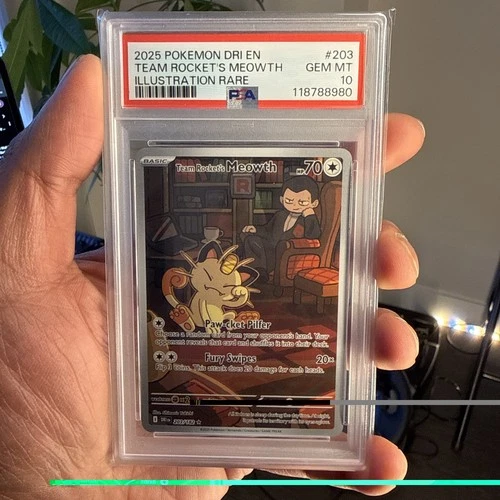 Pokémon Destined Rivals - Team Rocket's Meowth Illustration Rare PSA 10 #203/182