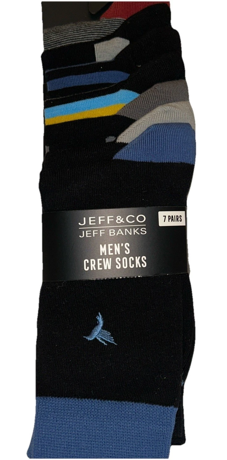 Mens Striped & Plain Jeff Banks Cotton Rich Socks ~7 Pairs ~ Size UK 9-12
