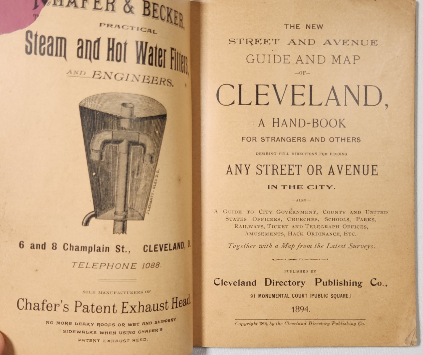 1894 Street Number Guide Map Cleveland Handbook Ohio Avenue Index Tourist Bookle