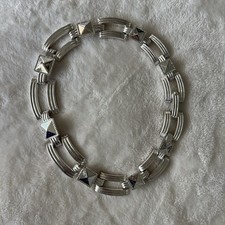 Statement Silver Tone Choker Collar Necklace With Rhinestone Embellishments 16  