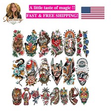 77 Sheets American Traditional Temporary Tattoos Adult Women Men Realistic Fa...