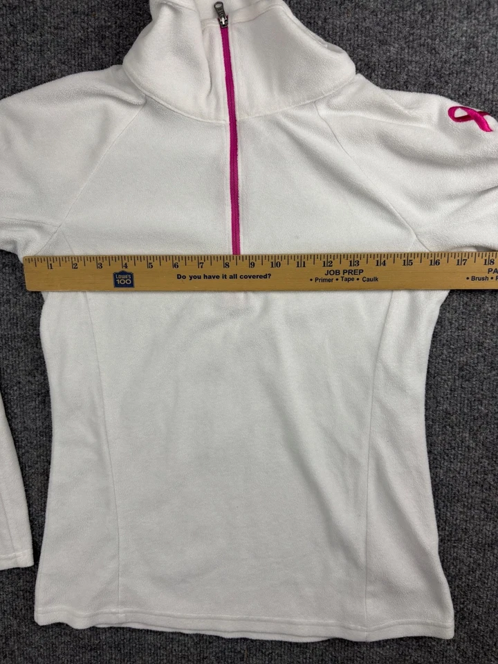 Pullover polar Columbia para mujer XS blanco rosa concienciación sobre el cáncer de mama 1/4 cremallera Foto 4 de 4
