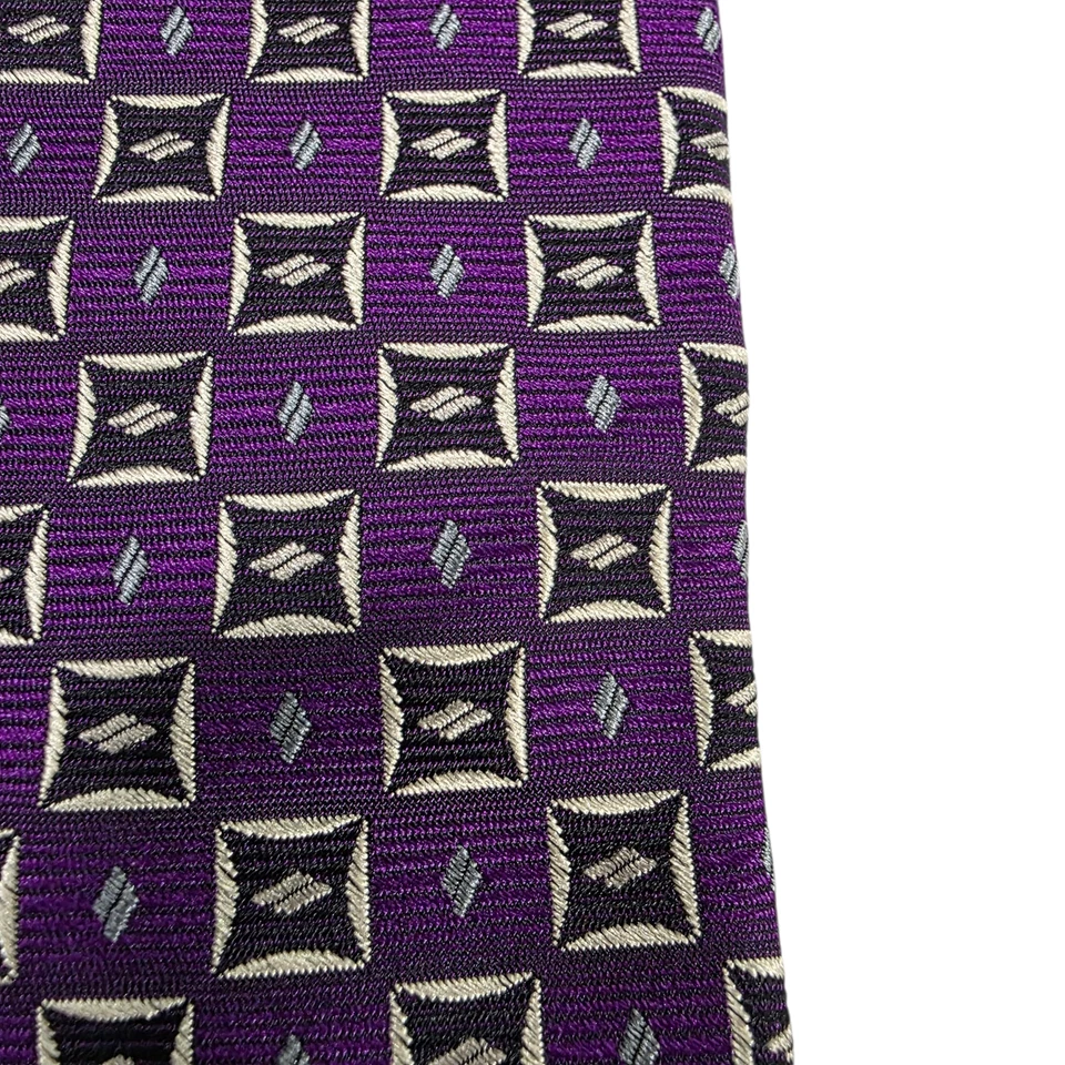 Corbata Birmania Bibas Para Hombres Lujo Púrpura Negra Plata 7 Pliegues Seda Bordada Foto 3 de 4