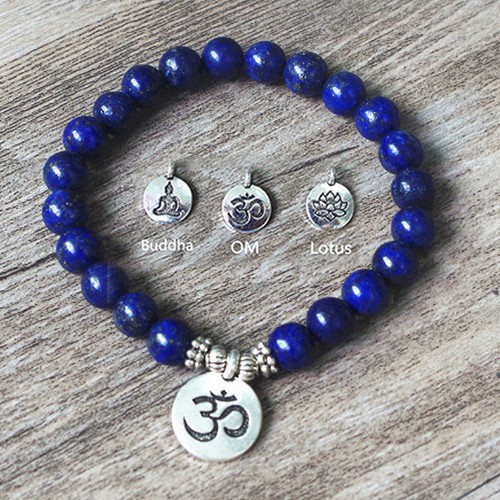Damen Männer matt Amazonit Stein Strang Armbänder Chakra Mala Armband OM Lotus - Bild 9 von 22