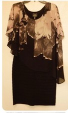 Adrianna Papell NWT 8 $180 Black Chiffon Overlay Pleat Ruffle Dress