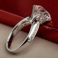 Lab Created Diamond 3CT Round Cut Engagement Ring 14K White Gold Plated Silver