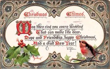 Christmas Card Clifton Bingham Robin Bird Mosaic Tiles Poem Vtg Postcard D53