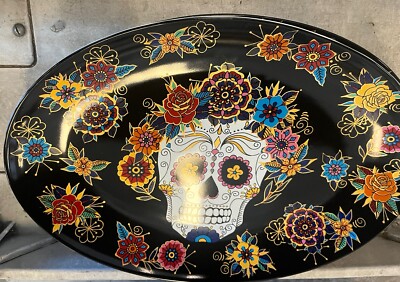 Williams Sonoma Day of the Dead Skull platter Dia de los Muertos oval 18'' New