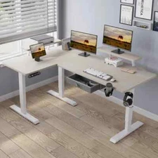 63'' L-Shaped Height Adjustable Standing Desk for Gaming Computer Home Office