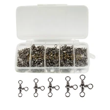 150pcs Fishing 3 Way Swivels Kit Size 2 4 6 8 10 Cross-Line T-Turn Barrel Swives