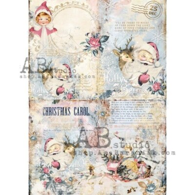 Vintage Santa & Sleigh | A4 Rice Paper | AB Studios | Christmas Paper